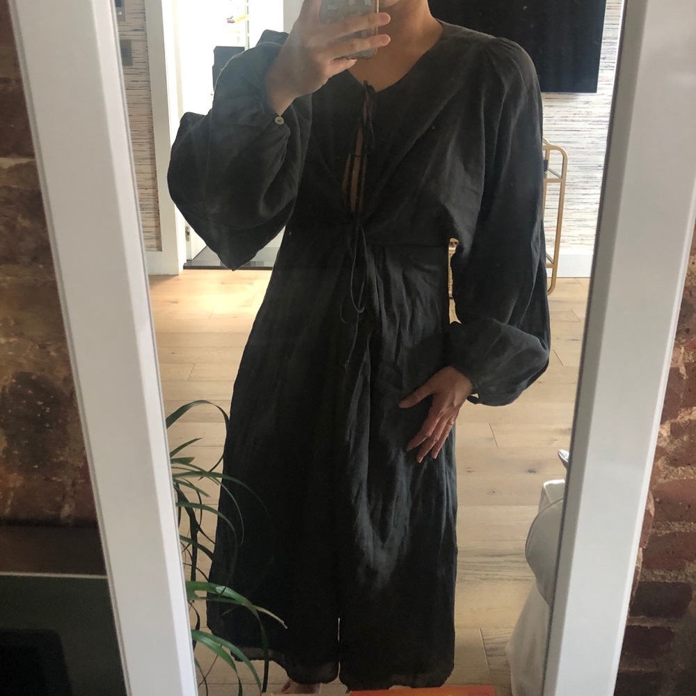 New delicate double tie long sleeve cotton dress